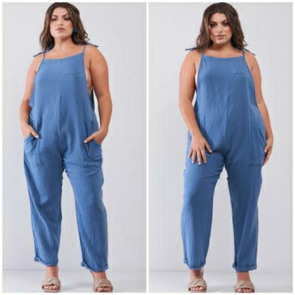 🎀HP🎀 HAUTE CURVE Blue Plus Size Woven Jumpsuit - Picture 3 of 4